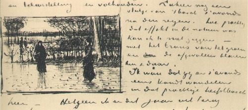 kosnost:Sketches by Vincent Van Gogh, 1882(Girl near the Stove; Sunset Over a Meadow; The Schenkweg;