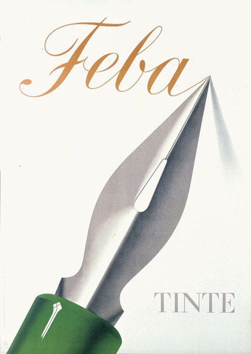 Peter Birkhäuser, poster illustration for Feba Tinte / Ink, 1941. Switzerland. Source