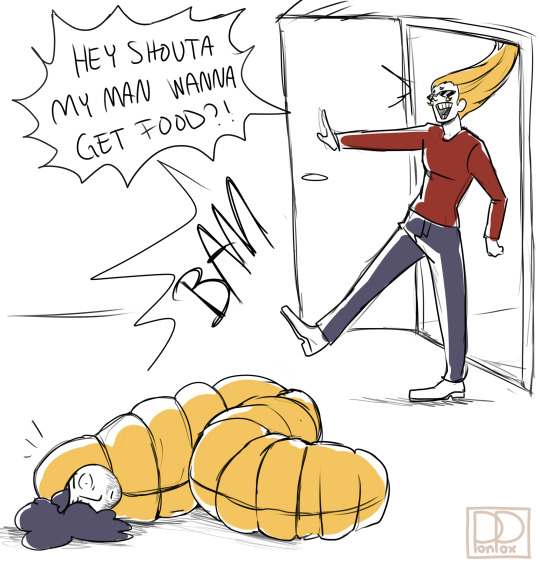 ponpox:  ill-go-with-that-then:  shouta aizawa, collapsing into his sleeping bag: i cannot deal with ONE more loud person today present mic, crashing through the door: HEY SHOUTA MY MAN WANNA GET FOOD aizawa: mic… thank god you’re here, today has