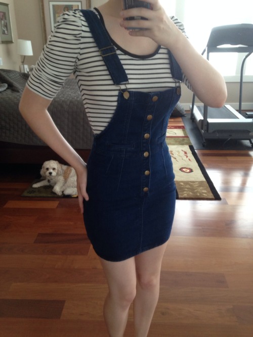 Denim overall mini-dress