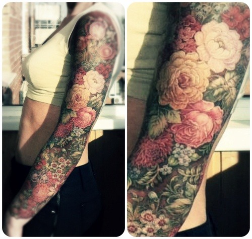 davisanddarling:  Fantastical floral tattoos utilizing color.