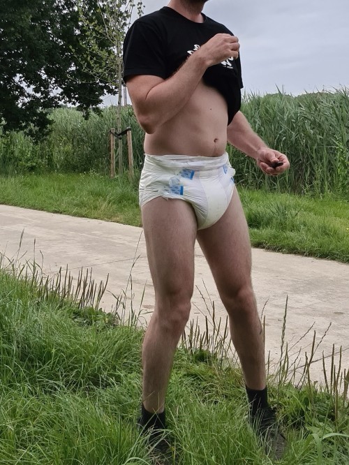 Double diapered and never been so exposed outdoors