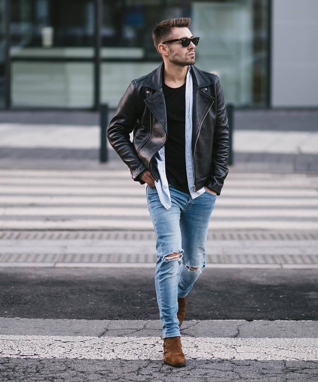 Black Leather Biker Jacket: Photo