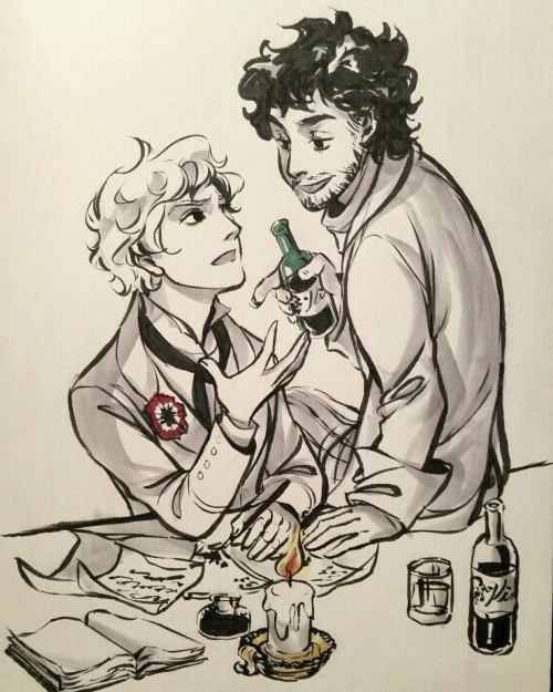 dorodraws:Inktober Day 16 - Enjolras and Grantaire