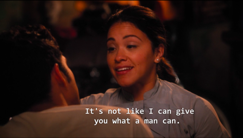 lex-evetta:  newrucas:  geek-scientist:  jane the virgin: portraying a bisexual man in a healthy relationship and slaying biphobes since 2017  It’s really interesting what she says “I can’t give you what a man can.” A lot of gay men avoid relationships