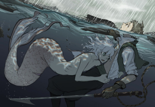 komahinasecretexchange:Artist: @yndr4hope / @ahviaFor: @lsheenaPrompt: Merman and PirateArtist’s not