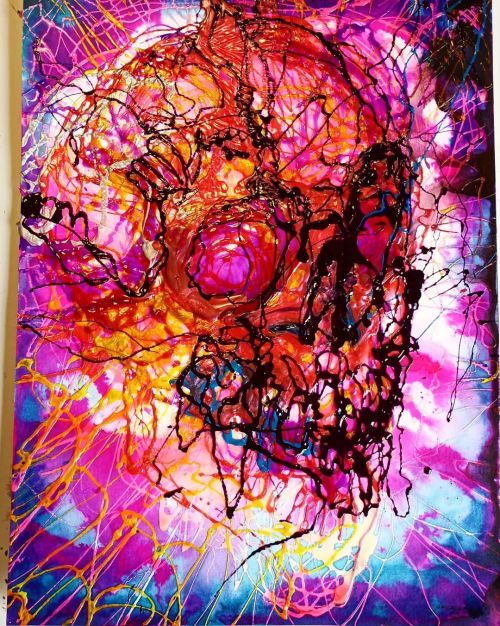 Available Now. First come first served. Memento Mori Abstraction Skull Magenta. Acrylic mixed media 