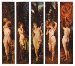 artisticinsight: nox-ignis:  artisticinsight:  The Five Senses, 19th century, by Hans Makart (1840-1884)  Aye this is great but which is which?   I believe, from left to right, it goes Touch, Sound, Seeing, Smell, and Taste. 