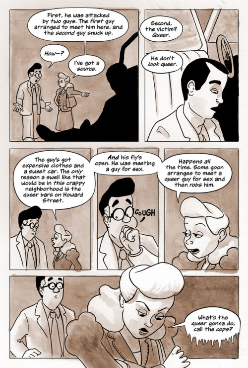 Book 1, Page 87SuperButch is a webcomic about a lesbian superhero in the 1940s who protects the bar 
