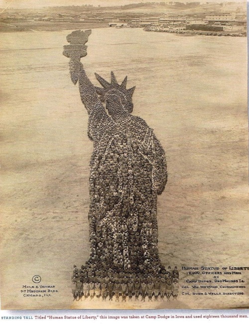 18000 Soldiers Make Up Human Statue of Liberty, U.S. Army, Camp Dodge, Des Moines, Iowa, 1918.