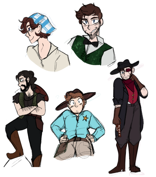 some quick doodles i did to get designs down for the lads in our fic! i might make full refs…