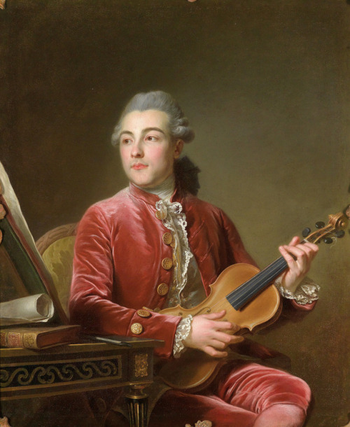 history-of-fashion:18th centuryGuillaume Voiriot - Portrait of a gentleman with a violin