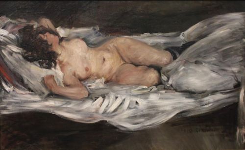 Reclining Nude, Lovis Corinth, 1899. #loviscorinth #recliningnude #1899 #1890s #painting #oiloncanva