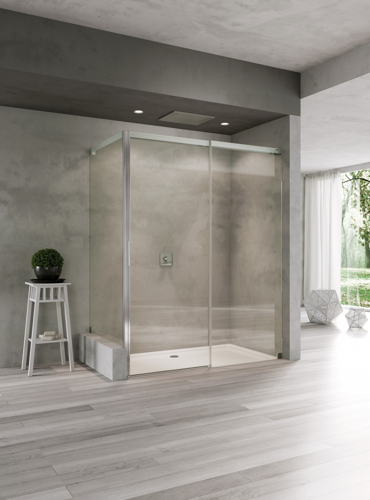 Interior bathroom settings for the Acqua 5000 series showers.