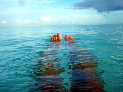 pink peeking out from behind the blue
