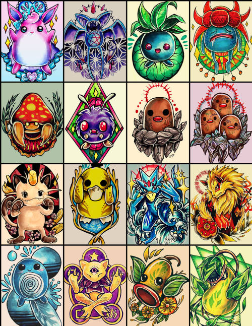 retkikosmos:  Pokemon Tattoo Design Seriesfull series as of June 2015my biggest series of i’ve done/ will ever doI took a few months hiatus from this project but I’m back at it and i’m still determined to draw them all! 