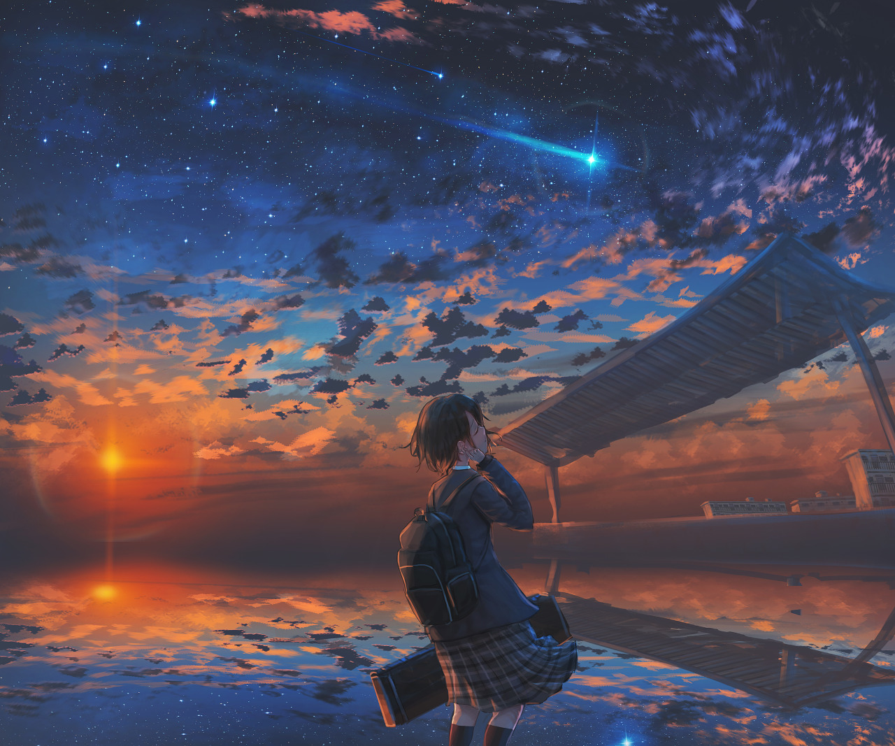 Anime Sunset HD Wallpaper by 画师JW