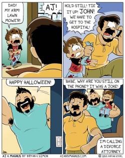 oodoe:  werewolfchaos:  wakka66:  Okay, can I just talk about this comic series for a second? This has got to be the most hilarious comic series I have ever seen. This is AJ &amp; Magnus, a Calvin and Hobbes inspired comic series about an adopted kid,