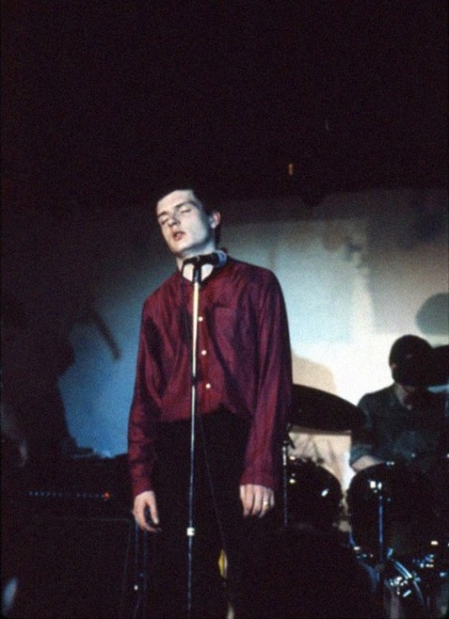 vaticanrust: Ian Curtis on stage with Joy Division at the band’s only show in Paris at the Bains Dou