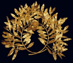 archaicwonder:  Hellenistic Gold Myrtle Wreath, 4th-3rd Century BC Myrtle wreaths, which were common in many regions, especially of Macedonia and southern Italy, alluded to Aphrodite, Demeter and Persephone, goddesses of fertility and vegetation. The