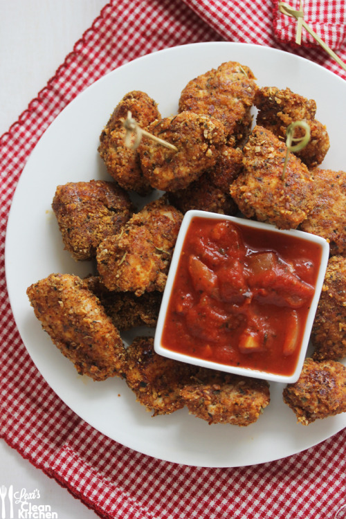 craving-nomz:Zesty Paleo Chicken BitesSo I guess the cavemen had breaded chicken and dipping sauce i