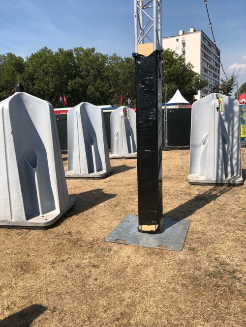 Festival toilets at the LinkerWoofer festival in Antwerp. at night this is a sausage feast