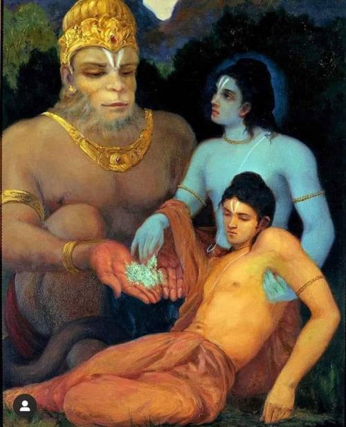 arjuna-vallabha: Hanuman gives the medicinal herbs to Rama so that they can heal Lakshmana