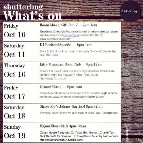 Check out what’s on this wk - @OxjamShoreditch @LitroMagazine @colectivofuturo @rasheedspeede #shoreditch #partytime