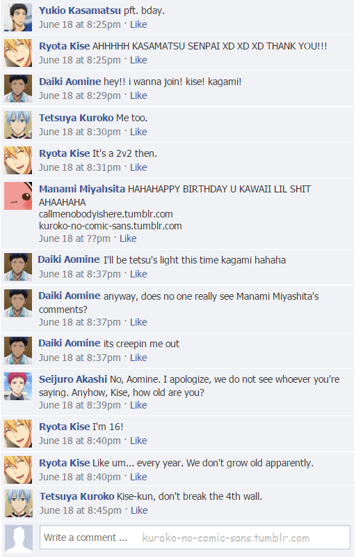 Kuroko No Comic Sans Kuroko S Facebook Happy Birthday Kise June 18
