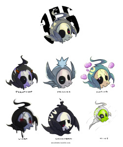 myiudraws:  Duskull #355 Variations  The first row are influenced by other pokemon while the bottom row are influenced by other factors.  Instagram 
