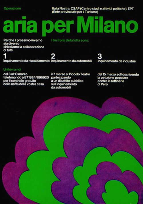Unimark International, exhibition poster Operazione: aria per Milano, 1969. Italy. Via iso50