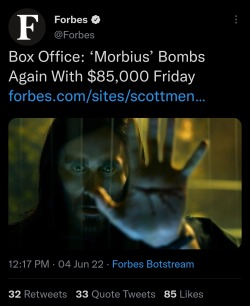 moonisneveralone:dreamdrawerr:We are in the best timelineWasn’t there a fucking post going around of them distribuiting it to about 1000 cinemas? They made 85$ per cinema on average?