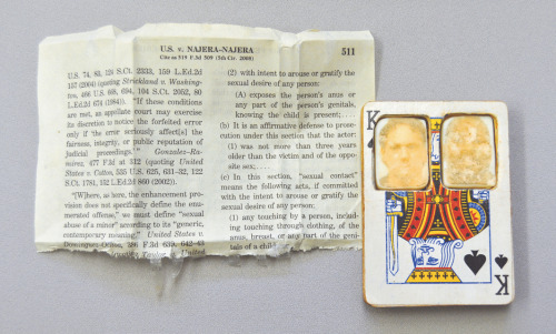 Jesse Krimes, Purgatory, 2009, prison-issued soap, newsprint transfer, playing cards.Purgatory is a 