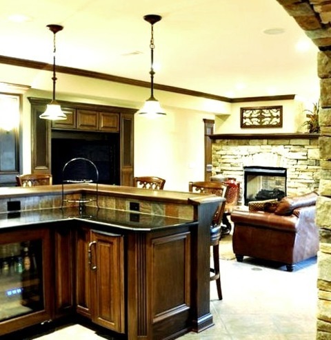Basement - Traditional BasementElegant Image Of A Walk-out Basement In Porcelain Tile With Beige Walls,
