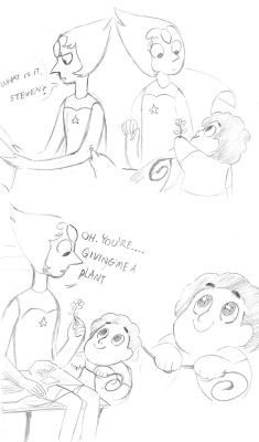 purplethinks:  This was a super rough comic I sketched in my book completely on a whim. :L I planned on digitalizing it, but then I just didn’t. So take this messyness. Also Steven is 4 or something here but I’m terrible at size proportion aggh