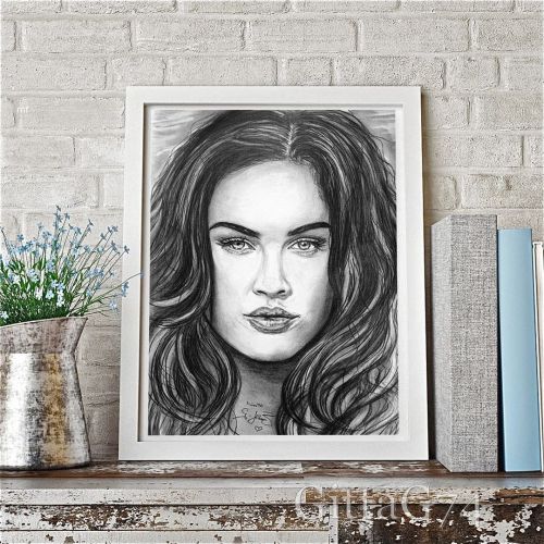 This is a charcoal portrait drawing of Megan Fox.  Why not beautify your home with an unique art pri