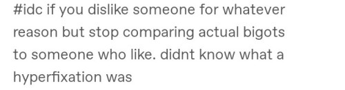 dykesymmetry:dykesymmetry:why is it so difficult for ppl to distinguish between “this person is a literal bigot and should not have a platform” and “this person is not actively malicious but has accidentally done a couple harmful things