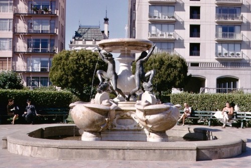 Fountain and Park, Nob Hill, San Francisco, California, 1969.