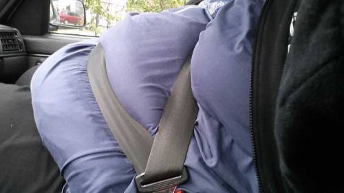 Porn photo The seatbelt fits perfectly between my fat