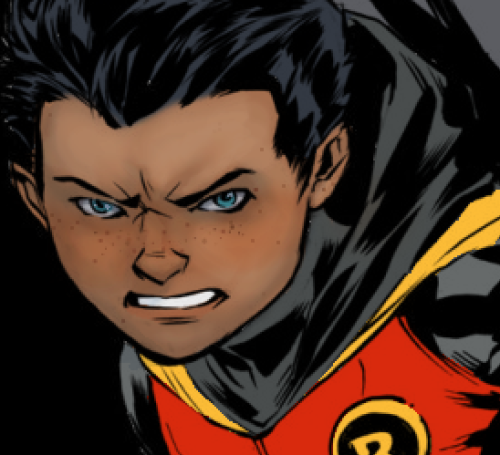 maximiliani:Damiannnnnnn (and Nightwing) coloring practice (on Marcus To lineart) wip. Angry child.