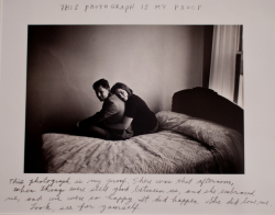 jarrodis:  “This photograph is my proof. There was that afternoon, when things were still good between us, and she embraced me, and we were so happy. It did happen. She did love me. Look for yourself.”     Duane Michals, 1974    