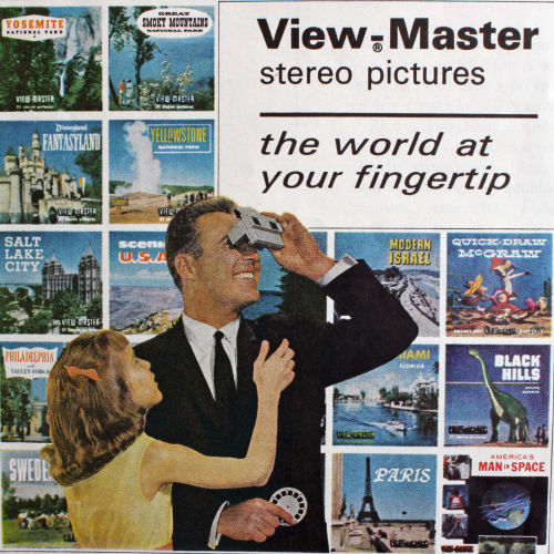 spacequest:View-Master Stereo Pictures Ad “The World at Your Fingertips” 1962I love View