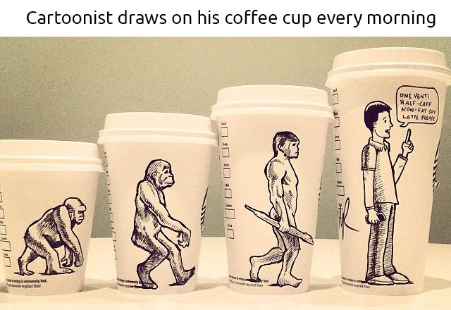nakedfemalesonly:  unamusedsloth:Cartoonist Josh Hara draws on his coffee cup every