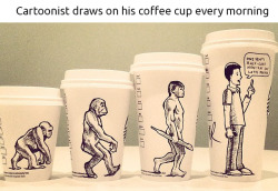 nakedfemalesonly:  unamusedsloth:Cartoonist Josh Hara draws on his coffee cup every morning.  very good!