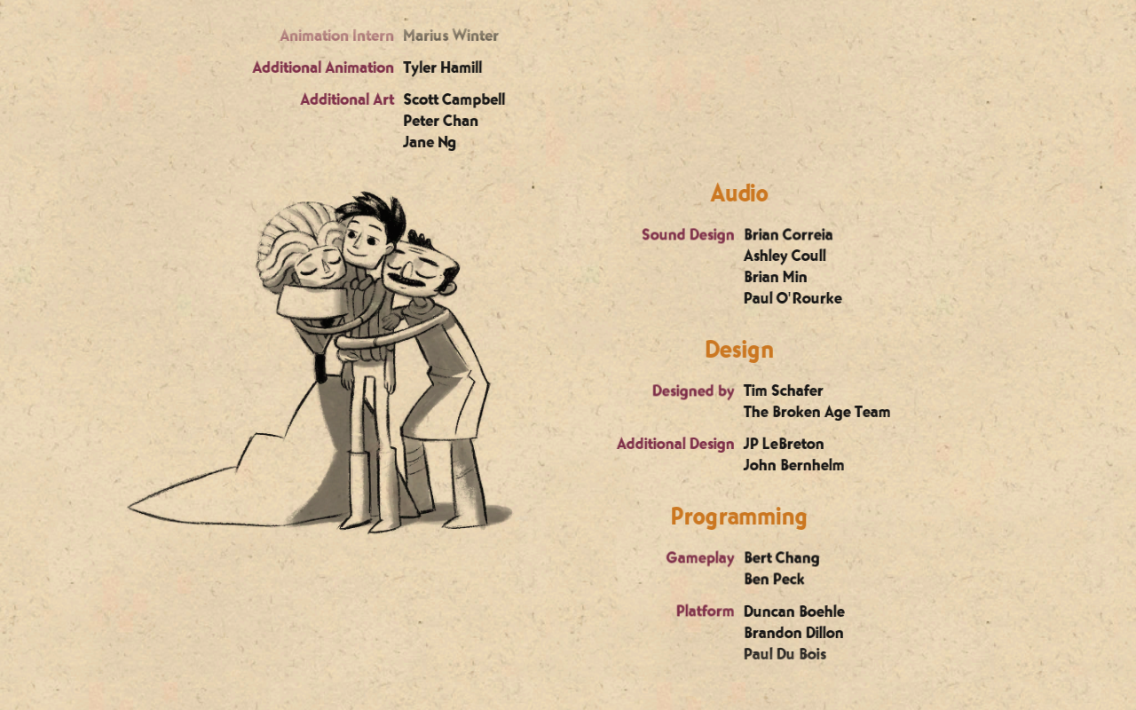 actually-bianca:  i love broken age credits so much    My dorks.My OTP.And their