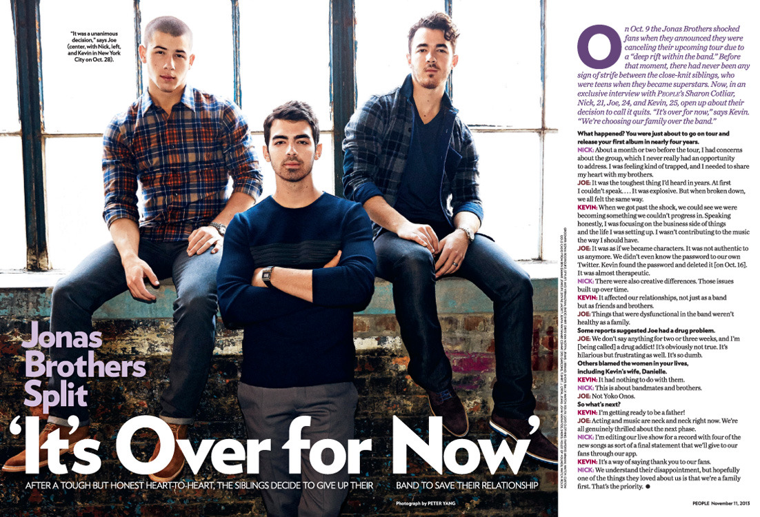 Peter Yang photographs the Jonas Brothers as they announce their split in People Magazine.