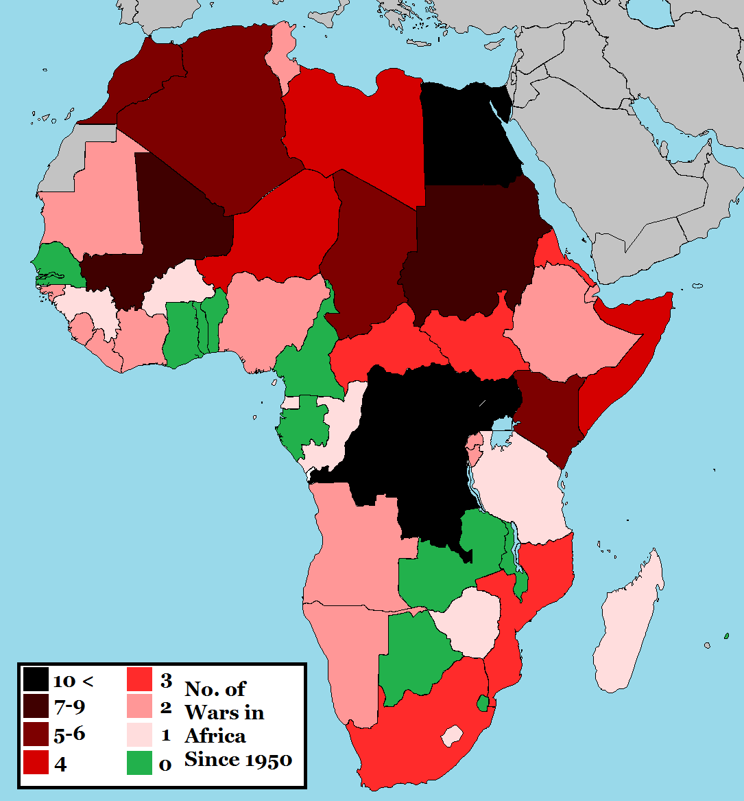 Number Of Wars And Conflicts In Africa Since 1950 Maps On The Web