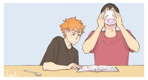 ubrot:sleepover routine: Kageyama always gets the leftover milk when Hinata eats cereal for breakfas