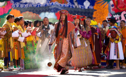 sartorialadventure:Bhutanese dancers in traditional attire, coronation of the Fifth Dragon King, Jig