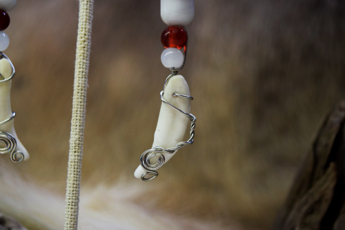 Coyote tooth & Mushroom earring set! Super cute set. Available here on Etsy. 